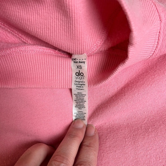 Alo pink sweatshirt, high neck, XSmall, raw seam detail, Cute, Comfy, Cozy, Yoga - Picture 6 of 9